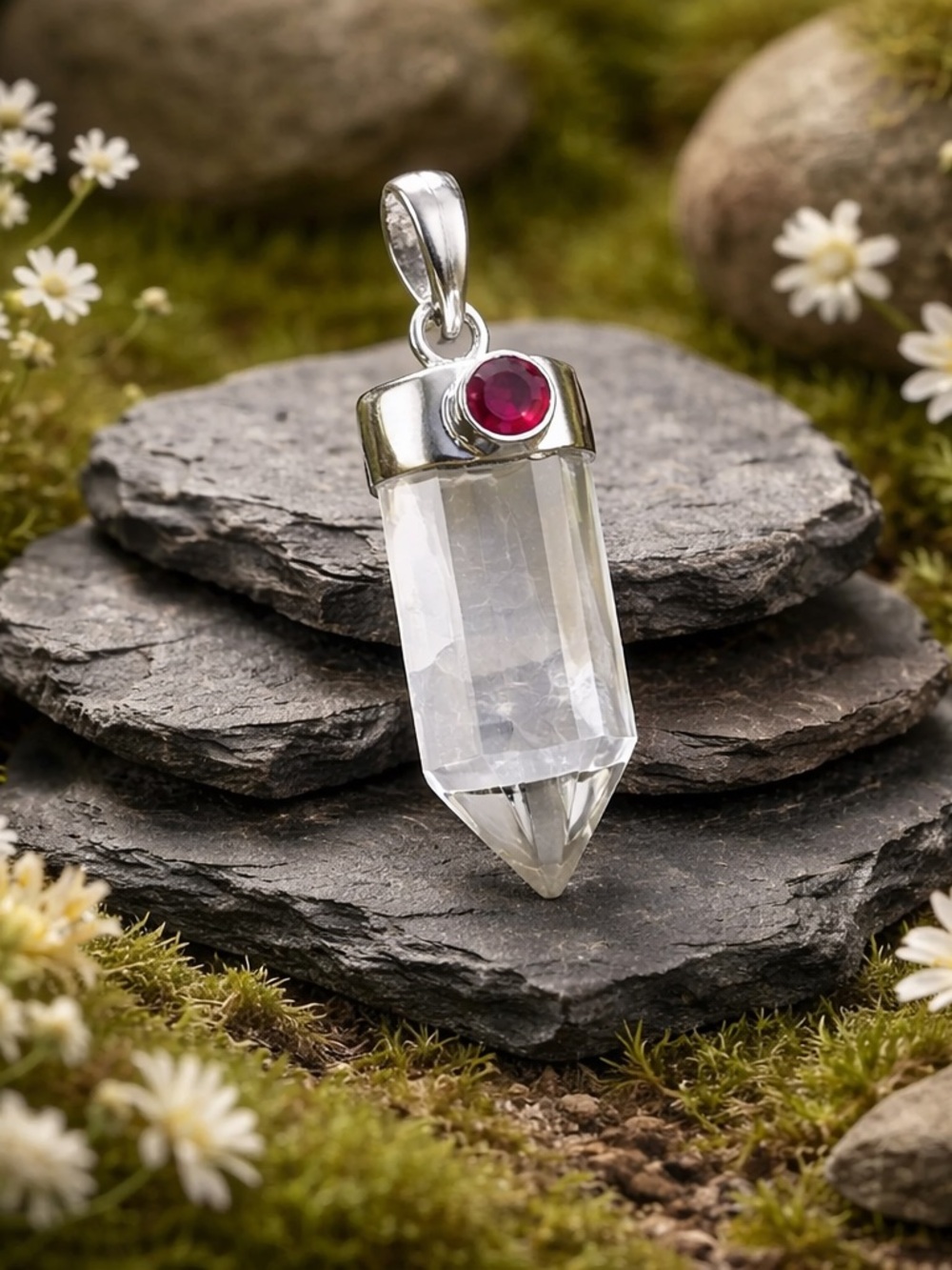 White Quartz & Garnet Necklace - Picture 3 of 13